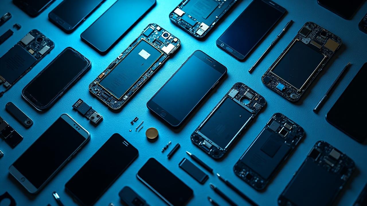 Estoque organizado de peças para celulares da SMART PARTS NH